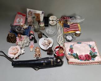 Lot # : 377 - Misc. umbrella, vase, ring dish and figurines