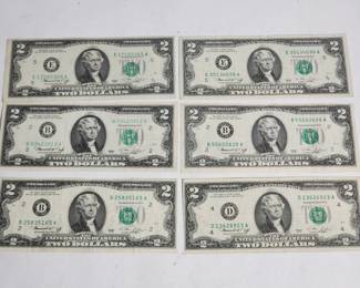 Lot # : 388h - Six 1976 US $2 bills