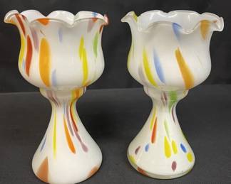 184 Lot 500h Vintage pair of hand blown art glass compote vases