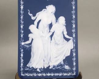 Lot # : 131 - Vintage Villeroy & Boch Mettlach jasperware plaque with brass stand