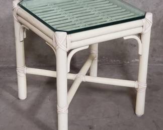 053 Lot 78 McGuire bamboo and rattan side table with glass