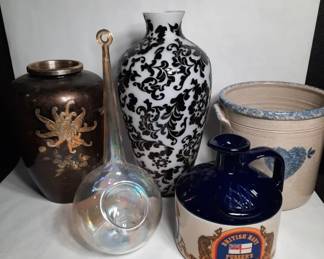 Lot # : 352h - 5 vintage ceramic & glass urns, pitchers, vases