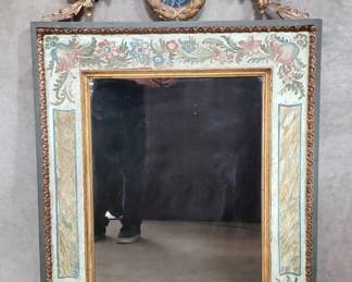 Lot # : 129 - Vintage French gilt wood and gesso wall mirror with hand painted floral motif