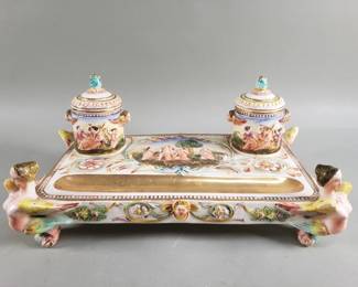 Lot # : 416 - Vintage Capodimonte porcelain double inkwell