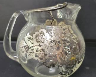 Lot # : 361 - Vintage glass pitcher with silver overlay