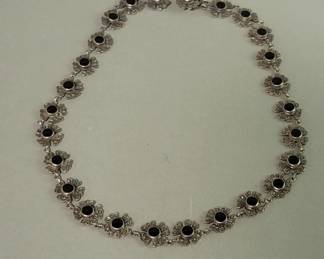 154 Lot 51 Vintage sterling silver marcasite and onyx