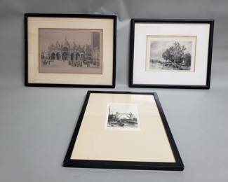 100 Lot 277u 3 vintage etchings 1 signed