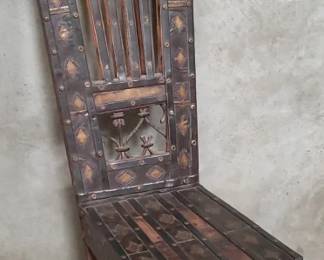Lot # : 83 - Moroccan-style inlaid rustic chair brass, iron and tin inlay