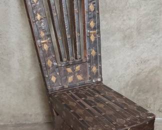 Lot # : 84 - Moroccan-style inlaid rustic chair brass, iron and tin inlay