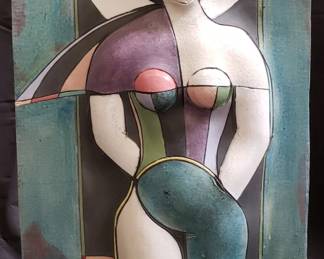 Lot # : 178 - Signed nude cubism ceramic plaque