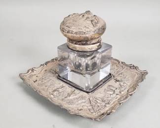 Lot # : 98 - Vintage crystal and silver plate inkwell