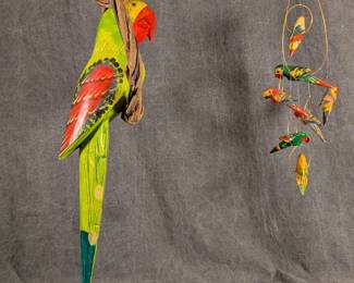 Bird Mobile & Carved Parrot