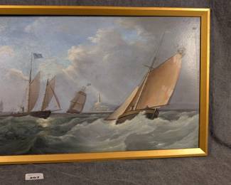 Antique Oil on Board Nautical Scene
