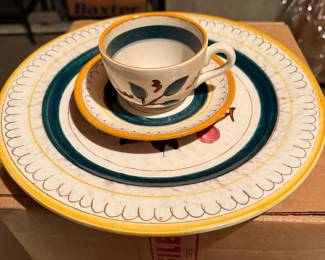 Box of Stangl Terra Rose pottery dishes