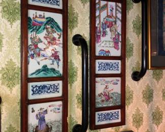 Pair of Antique Chinese porcelain framed tile pictures