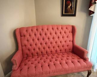 Vintage tufted red settee