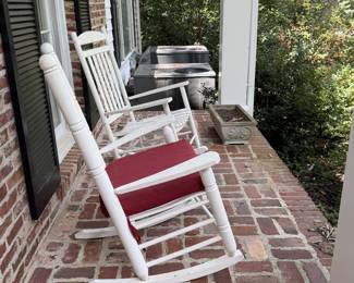 Wood rockers and concrete planters