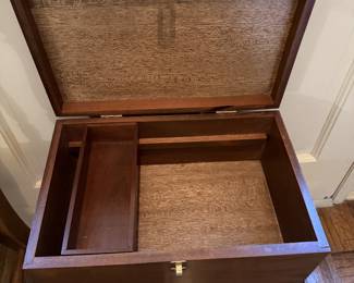 Wood Campaign cabinet with detachable base, glass on top