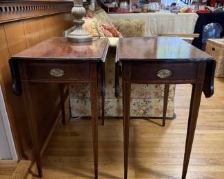 Pair of vintage Fine Arts Furniture Co drop leave side tables made in Grand Rapids Michigan