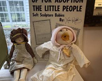 Original signed The Little People Doll with adoption papers - Original Adoption poster from Davis Olde Antiques Store where the dolls were sold.