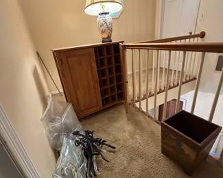 Shoe Cabinet, vintage wood trash can