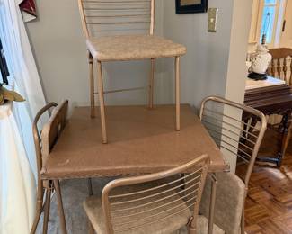 Vintage Samsonite card table and Costco Gate folding 1950's chairs