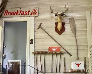 METAL BREAKFAST IN BED SIGN, LONGHORN DECOR, DEER MOUNT,