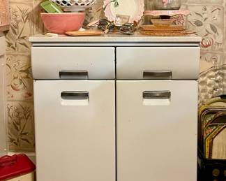RETRO METAL KITCHEN CABINET, PINK PYREX