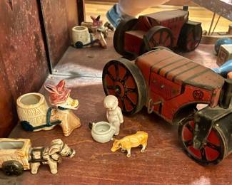 LOUIS MARX & CO WIND UP STEAM ROLLER, ANTIQUE BISQUE “PEE PEE BOY”