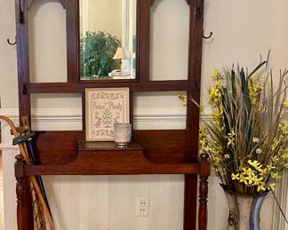 ANTIQUE HALL TREE, VINTAGE CANES