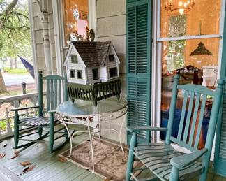 FRONT PORCH ROCKING CHAIRS, WOOD BIRDHOUSE
