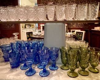 VINTAGE FOSTORIA ARGUS COBALT GOBLETS, VINTAGE FOSTORIA ARGUS GREEN GOBLETS, FOSTORIA GREEN ICED TEA GLASSES