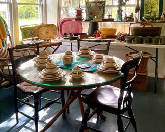 BREAKFAST TABLE, ANTIQUE CHAIRS