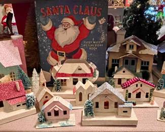 MCM PUTZ CHRISTMAS HOUSES, VINTAGE FUZZY WUZZY SANTA BOOK