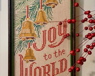VINTAGE CROSS-STITCH FRAMED CHRISTMAS WALL ART
