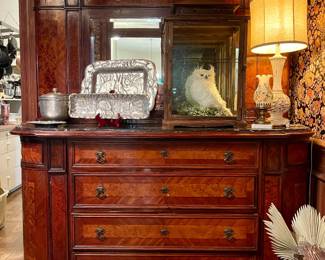 ANTIQUE AMERICAN EMPIRE STYLE CHEST WITH MIRROR, PEWTER