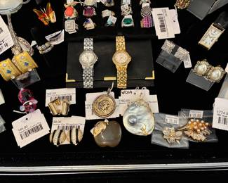 Swarovski Crystal Pig, Christian Dior Rhinestone Clip-ons, Watches