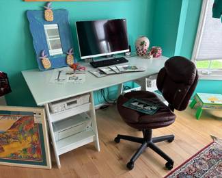 White Desk, Office Chair , Pineapple Decorative Mirror