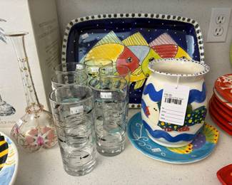 Lynn Morris Fish Vase, Fish Glasses, Fish Tray