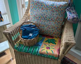 Wicker Chair, Decorative Pillows, Cushions