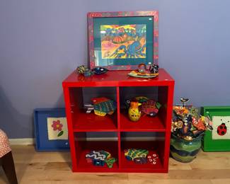 Painted Trays, Red Storage Shelf, Painted Fish