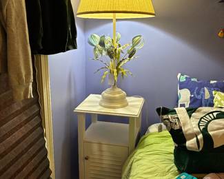 Wooden White Side Table, Decorative Table Lamp