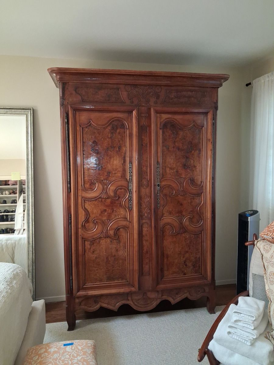 Antique French Burl Walnut Louis XV Style Armoire
