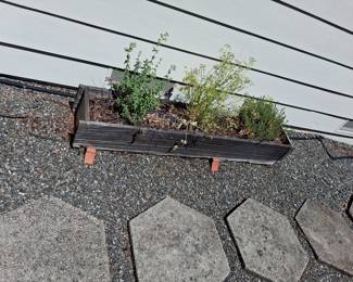 Rustic Wooden Planter Box with Plants