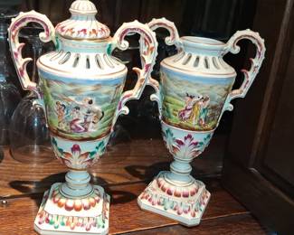 Pair of Capodimonte Porcelain Vases with Classical Scenes