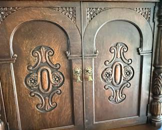 Antique Jacobean Revival Oak China Cabinet