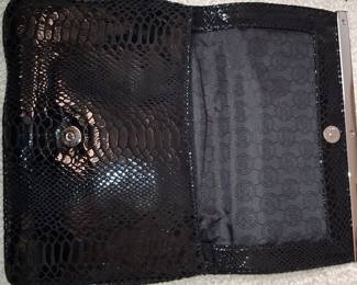 Michael Kors Black Embossed Clutch with Silver Chain Strap