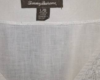 Tommy Bahama White Linen Embroidered V-Neck Tunic Top