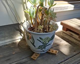 1960's Chinoiserie Hand Painted Floral Planter with Succulents