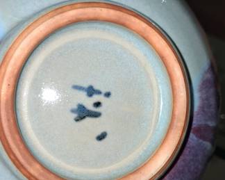 Japanese Studio Pottery Bowl with Purple and Blue Glaze
